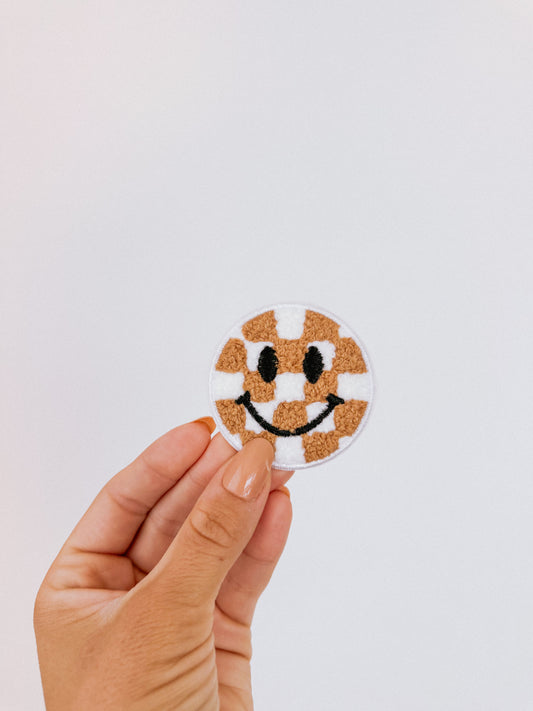 Neutral Checker Smiley Patch